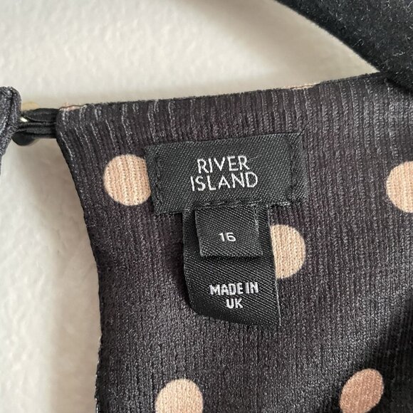 River Island Women 12 Black Crew Neck Puff Sleeve Spotted Frill Smock Mini Dress - Picture 11 of 15